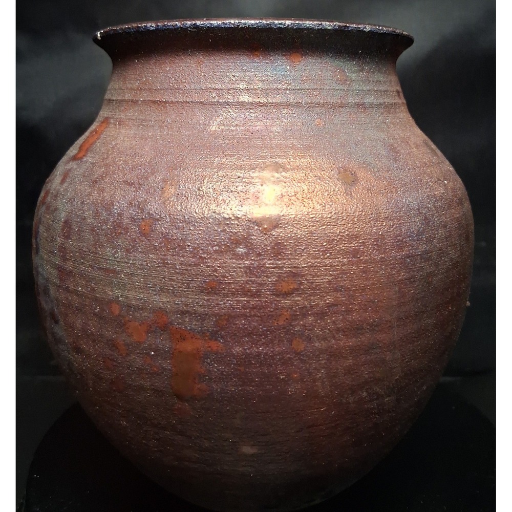 Signed Studio Pottery Metallic Copper Glaze Stoneware Vase Hand Thrown 5.25 inch